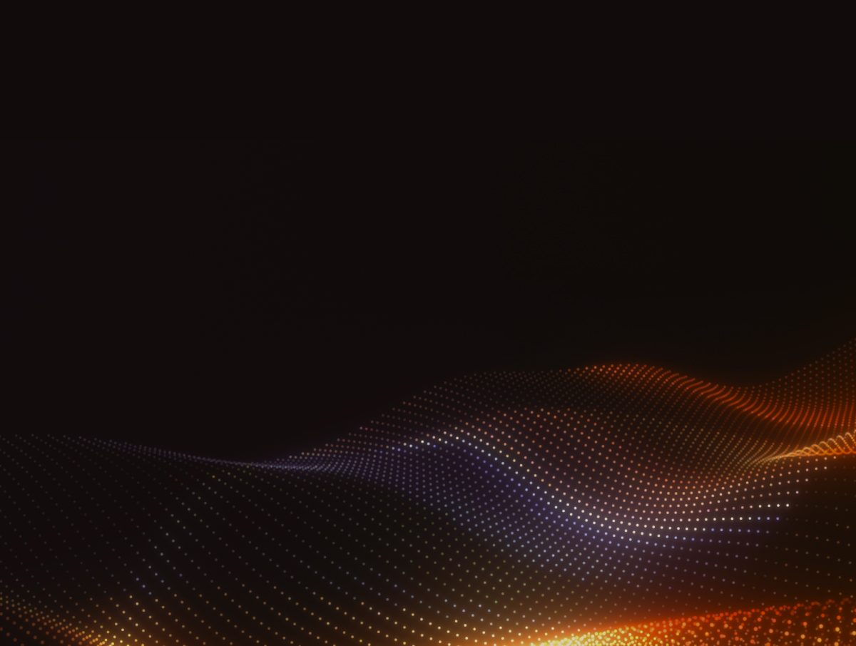 Abstract wavy pattern of orange and purple dots on a dark background.